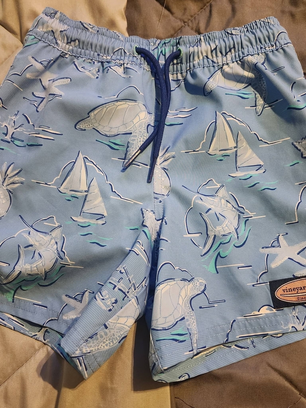 Vineyard Vines Blue Patterned Elastic Waist Swim Shorts